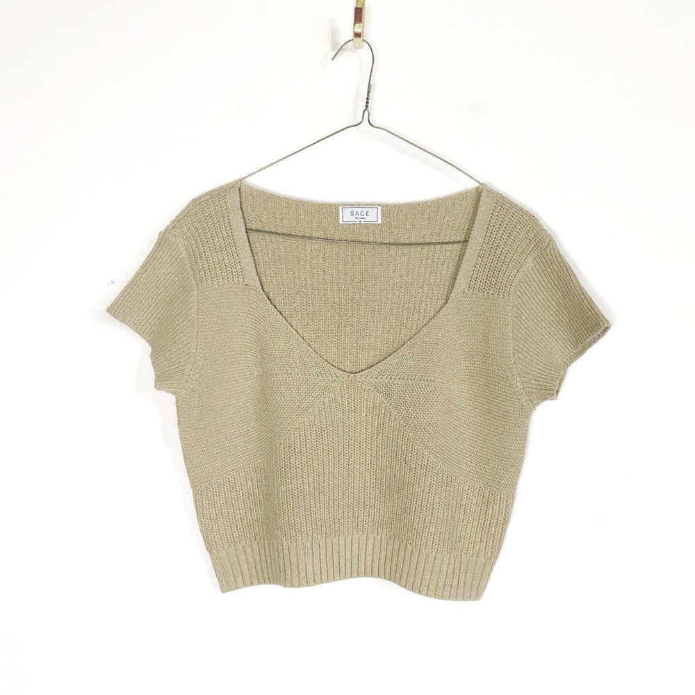 Sage The Label Womens Knitted Cropped Sweater Top size M Neutral Tan